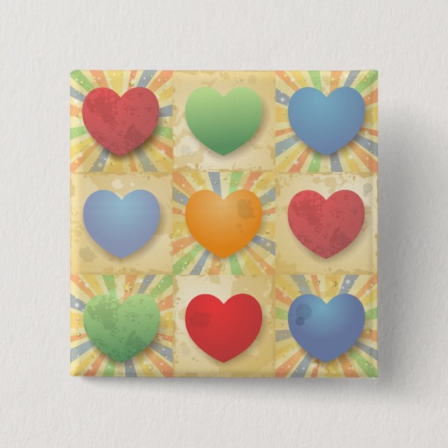 Badge Carré 5 Cm Arrière - plan de coeur (Devant)