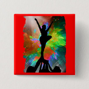 Badge Carré 5 Cm Arrière - plan de Colorburst avec Cheerleraders
