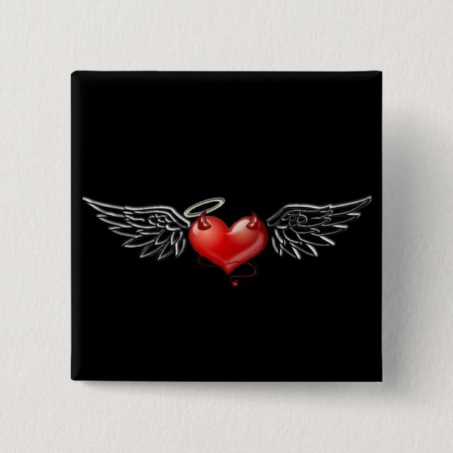 Badge Carré 5 Cm Arrière - plan de diable d'ange (Devant)