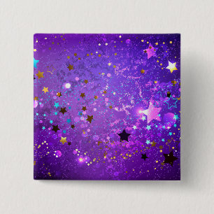 Badge Carré 5 Cm Arrière - plan de feuille violet avec étoiles