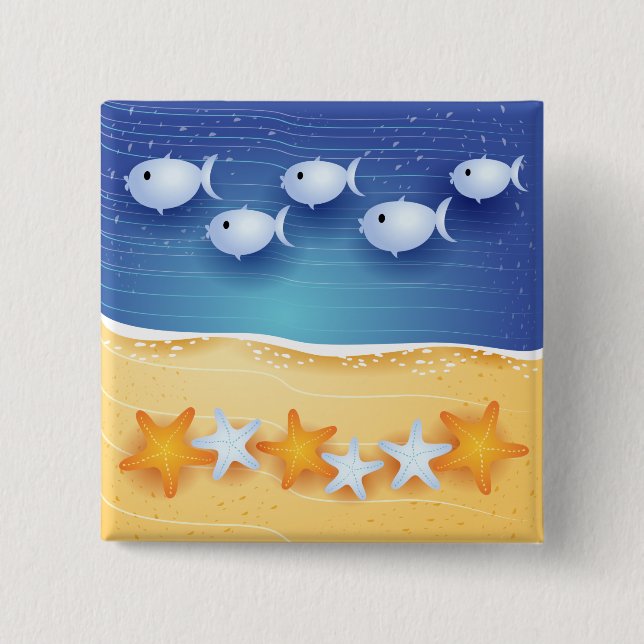 Badge Carré 5 Cm Arrière - plan de plage, bouton (Devant)