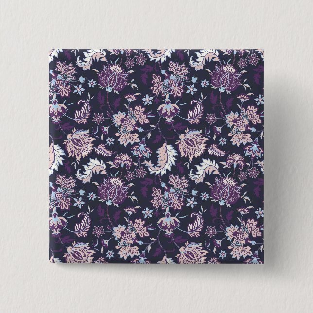 Badge Carré 5 Cm Arrière - plan violet Big Floral Motif sans joint (Devant)
