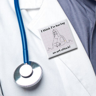 Badge Carré 5 Cm Art Attack Funny Mona Lisa EKG Cardiology Pun