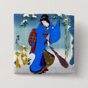 Badge Carré 5 Cm Art classique japonais oriental frais de dame de