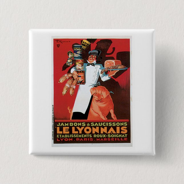 Badge Carré 5 Cm Art d'annonce de nourriture de Pork Ham Le (Devant)