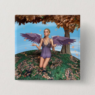Badge Carré 5 Cm Art de fantaisie d'ange priant violet Automne