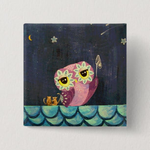 Badge Carré 5 Cm Art de hibou - attrapez une étoile filante