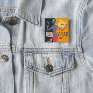 Badge Carré 5 Cm Art de l'affiche de voyage de jeu de Las Vegas vin