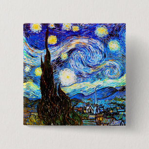 Badge Carré 5 Cm Art de nuit Van Gogh Starry
