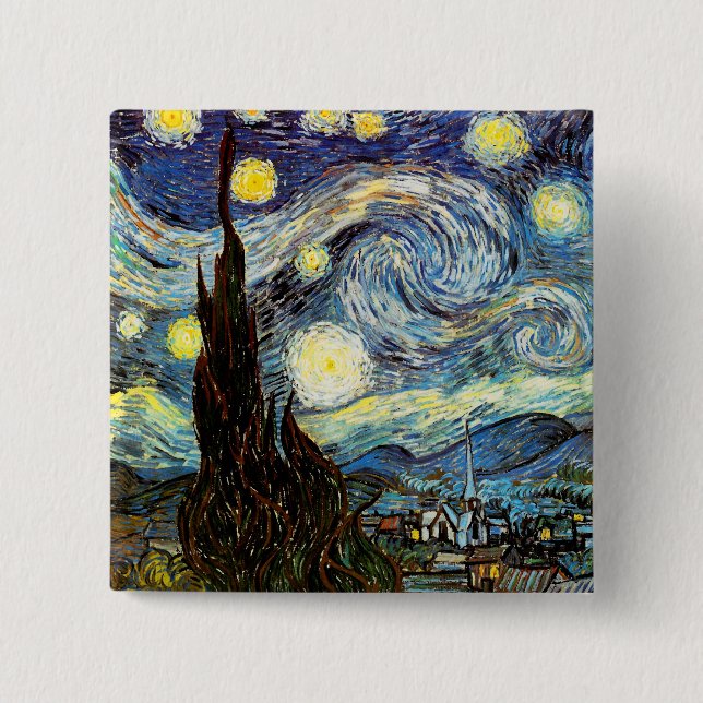 Badge Carré 5 Cm Art de nuit Van Gogh Starry (Devant)