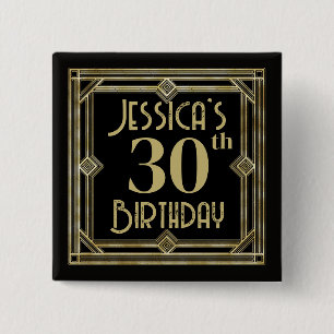 Badge Carré 5 Cm Art déco années 1920 personnalisé 30 ans ou tout â