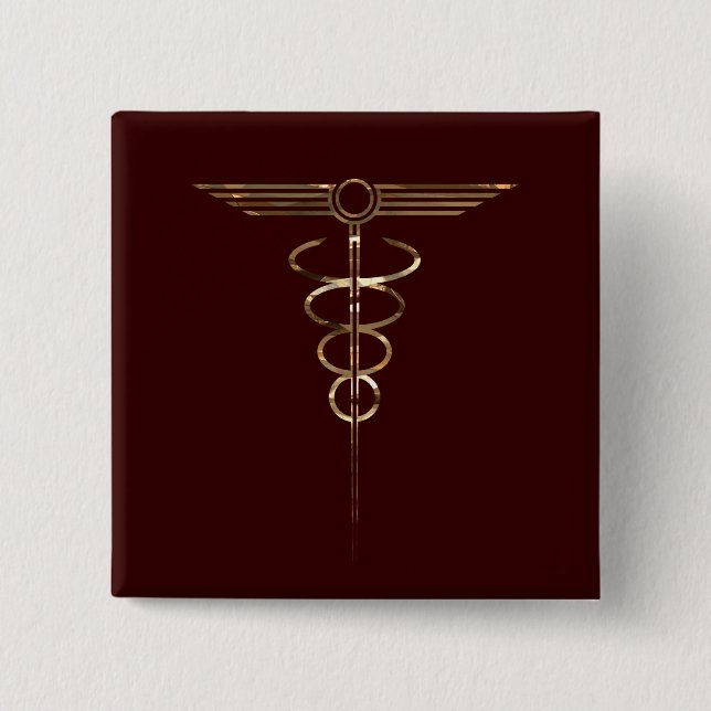 Badge Carré 5 Cm Art déco Caduceus (Devant)