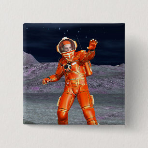 Badge Carré 5 Cm Art du paysage de planète surréaliste voyageur cos