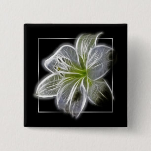 Badge Carré 5 Cm Art fractal de lys blanc époustouflant
