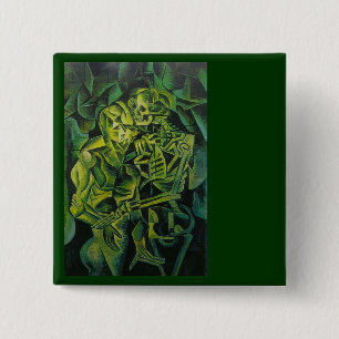 Badge Carré 5 Cm Art Géométrique Homme Et Squelette Abstrait