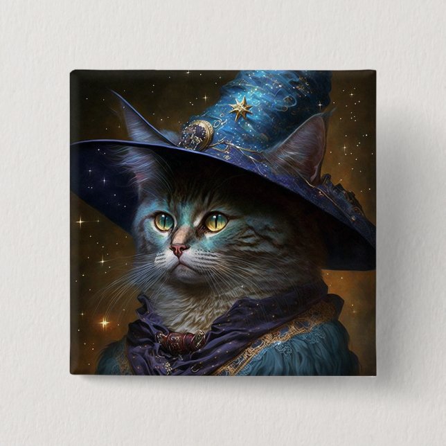 Badge Carré 5 Cm Art Imaginaire Chat Witch (Devant)