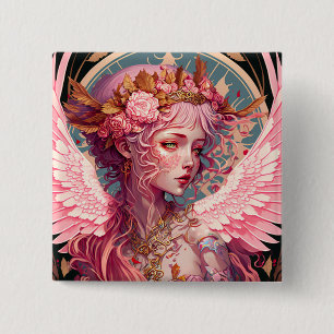 Badge Carré 5 Cm Art Imaginaire rose Fairy Angel
