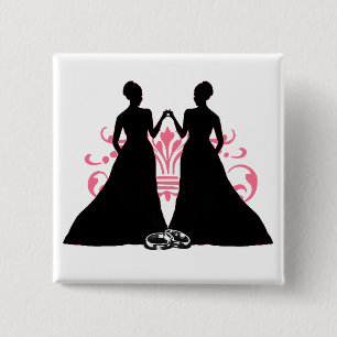 Badge Carré 5 Cm Art lesbien de Flourish de mariage de rose gai de