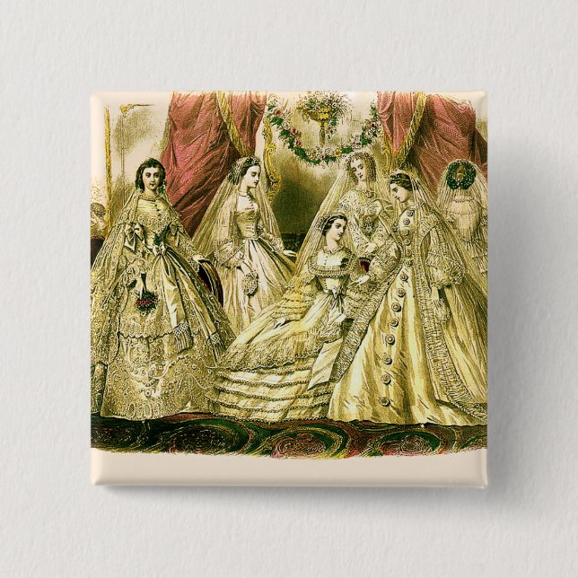 Badge Carré 5 Cm Art Mariage victorien Imprimer Robe de mode (Devant)