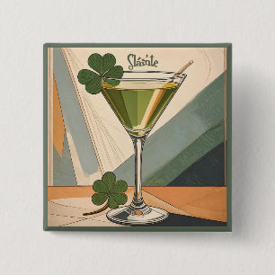 Badge Carré 5 Cm Art Mid Century Moderne Shamrock Martini Sláinte!