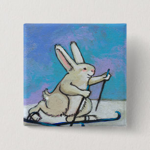 Badge Carré 5 Cm Art mignon d'hiver d'amusement de lapin de ski de