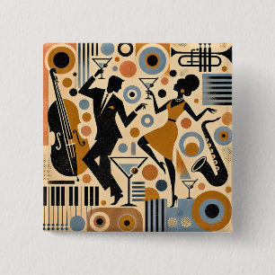 Badge Carré 5 Cm Art minimaliste de l'ère du jazz du milieu du sièc