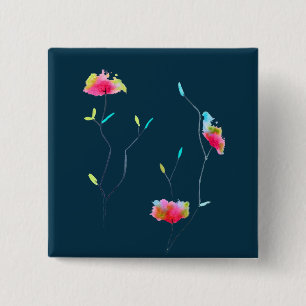 Badge Carré 5 Cm Art moderne simple inspiré du Japon avec fleur ros