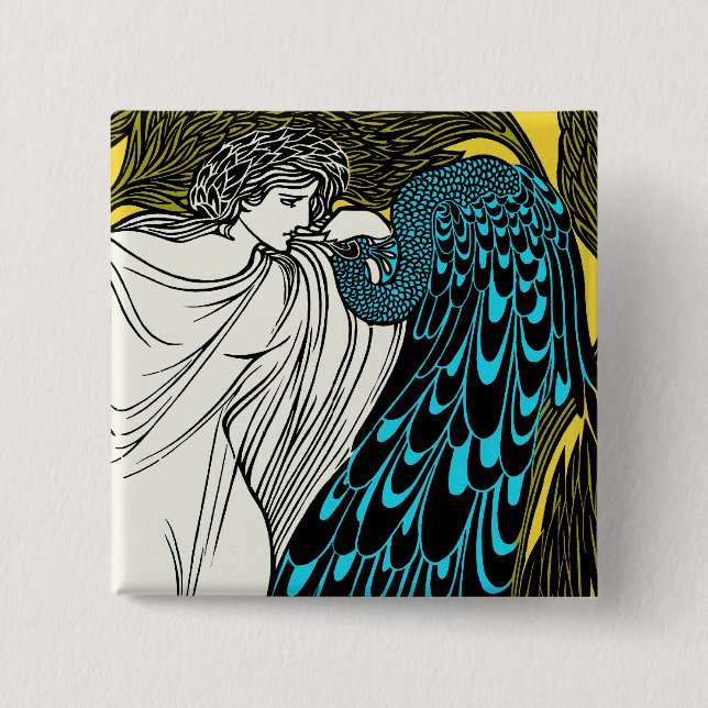 Badge Carré 5 Cm Art Nouveau Peacock - Le baiser (Devant)