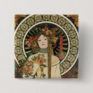 Badge Carré 5 Cm Art Nouveau Trappistine Mucha Art