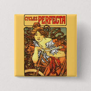 Badge Carré 5 Cm Art Nouveau Vélo Mucha Art