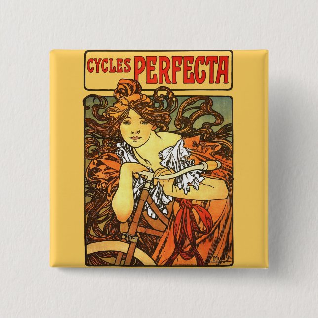 Badge Carré 5 Cm Art Nouveau Vélo Mucha Art (Devant)
