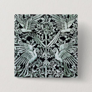 Badge Carré 5 Cm Art Nouveau Vintage Art Floral Oiseau Perroquet