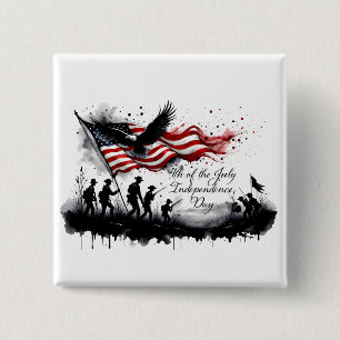 Badge Carré 5 Cm Art patriotique du 4 juillet avec drapeau et solda