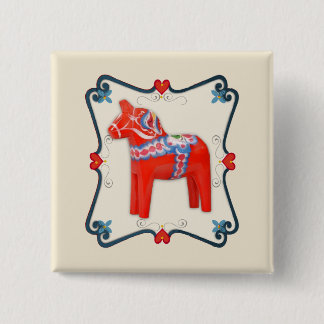 Badge Carré 5 Cm Art populaire de cheval de Dala de Suédois encadré