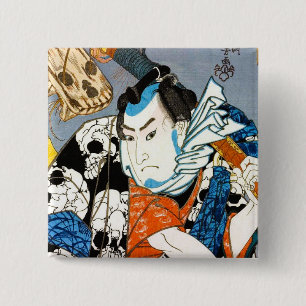 Badge Carré 5 Cm Art samouraï de crâne de héros japonais frais d