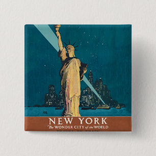 Badge Carré 5 Cm Art vintage de la Statue de la Liberté de New York