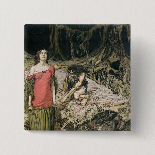 Badge Carré 5 Cm Arthur Rackham   courtiser de Grimhilde, la mite