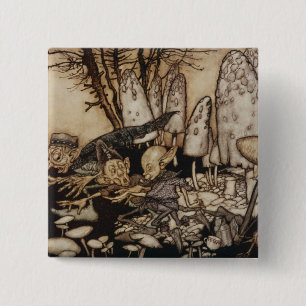 Badge Carré 5 Cm Arthur Rackham Peter Pan dans des jardins de
