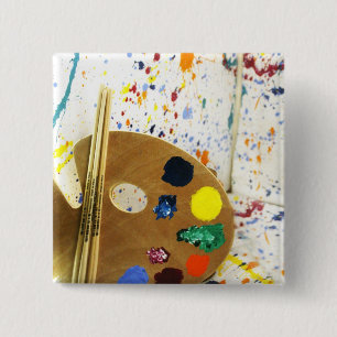 Badge Carré 5 Cm Artistes Peinture Splatter et Palette de Peinture