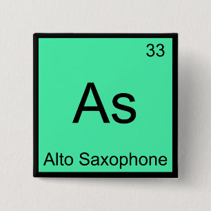 Badge Carré 5 Cm As - Saxophone Alto Drôle de Chimie Symbole d'Élém