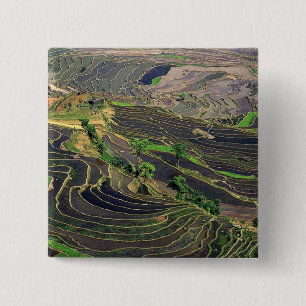 Badge Carré 5 Cm Asie, Chine, Yunnan, Honghe. Rizières près de