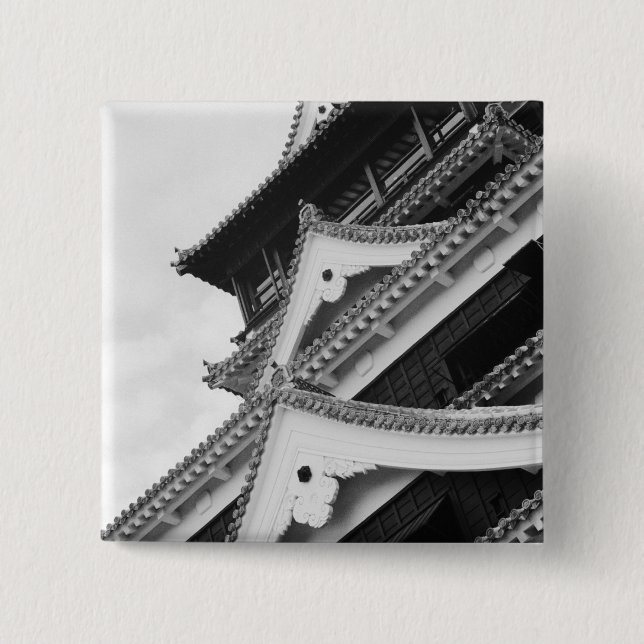 Badge Carré 5 Cm Asie, Japon, Kumamoto. Détail du château de Kumamo (Devant)