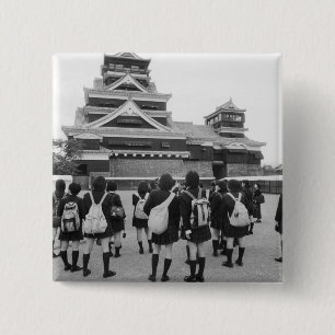 Badge Carré 5 Cm Asie, Japon, Kumamoto. Écoliers à
