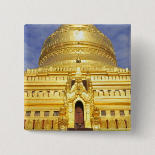 Badge Carré 5 Cm Asie, Myanmar (Birmanie), Bagan (Pagan). Le Shwe