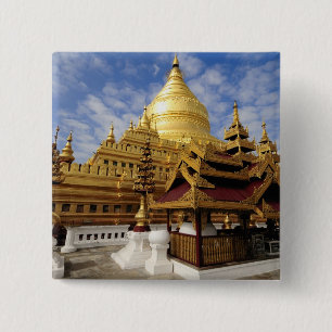 Badge Carré 5 Cm Asie, Myanmar (Birmanie), Bagan (Pagan). Le Shwe 2
