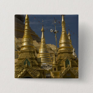 Badge Carré 5 Cm Asie, Myanmar, Yangon. Stupa doré de Shwedagon