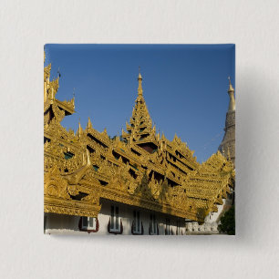 Badge Carré 5 Cm Asie, Myanmar, Yangon. Stupa doré de Shwedagon 2