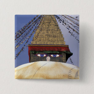 Badge Carré 5 Cm Asie, Népal, Katmandou. Bouddhanath Stupa.2