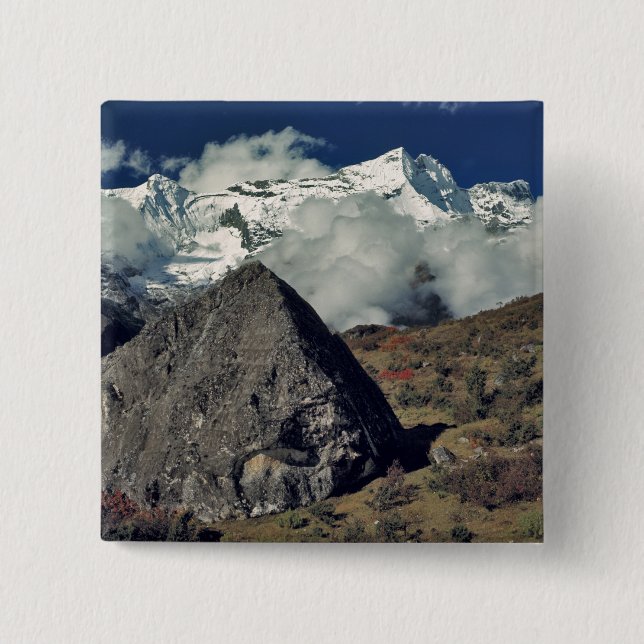 Badge Carré 5 Cm Asie, Népal, Sagarmatha NP. Prière bouddhiste (Devant)