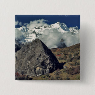 Badge Carré 5 Cm Asie, Népal, Sagarmatha NP. Prière bouddhiste